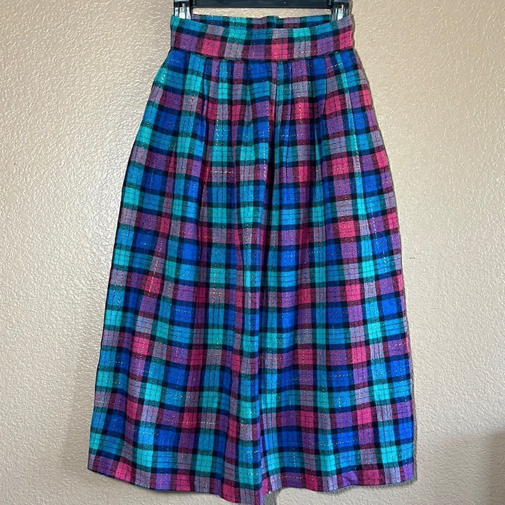 Vintage jerry Leigh California high waist plaid wool blend skirt size 5/6